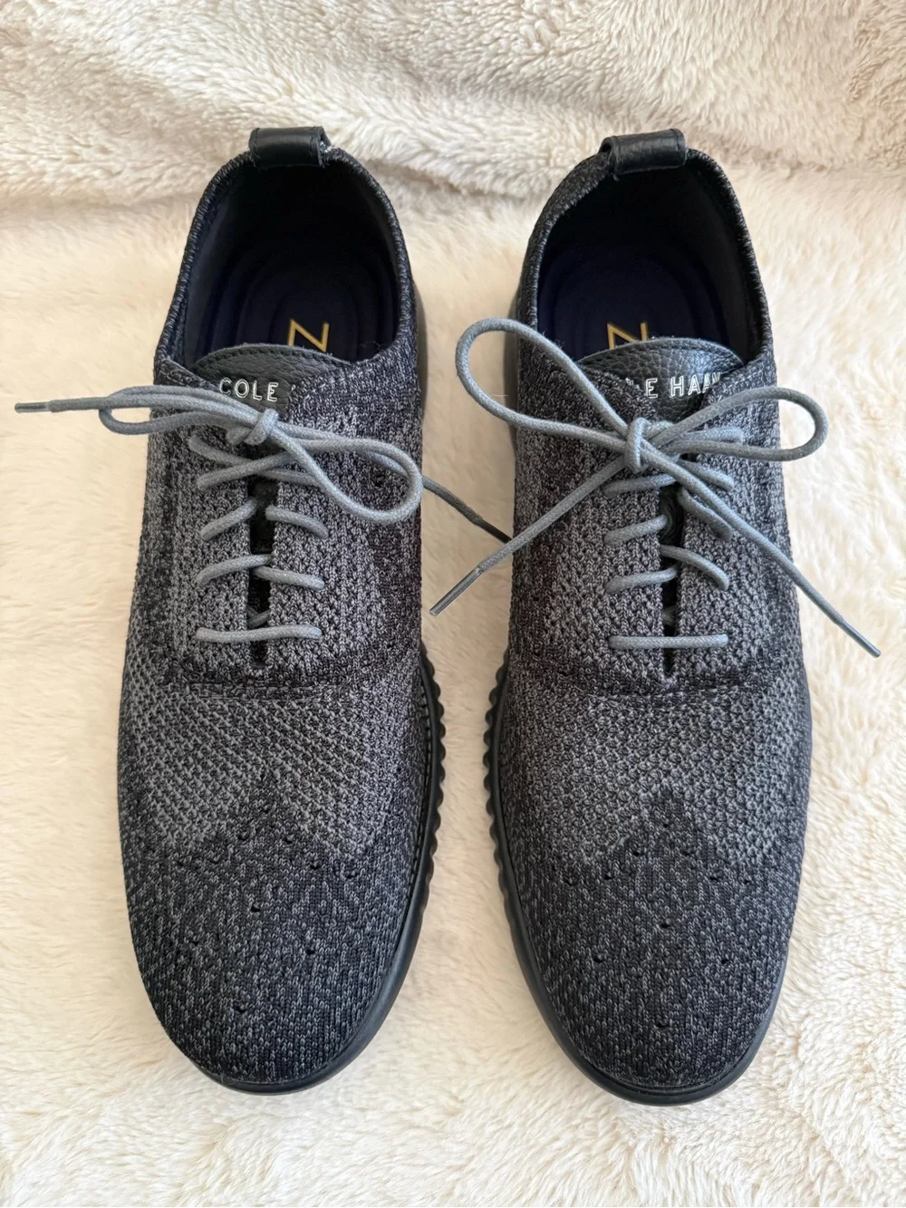 NWOB COLE HAAN x ZEROGRAND Gray Black Stitchlite Wingtip Knit Oxford Sneakers